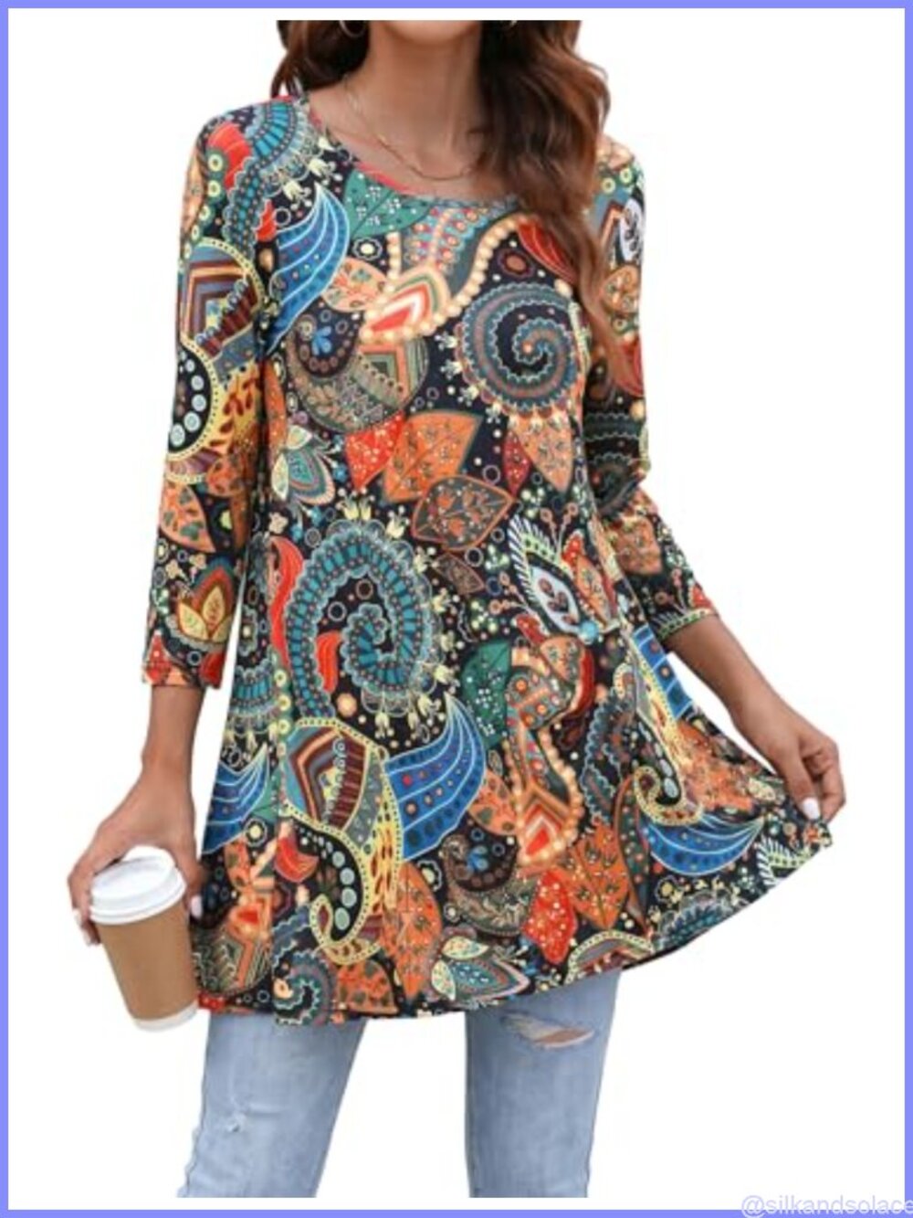 ENMAIN Womens Tunic Top 3/4 Sleeve Loose Fit Dressy Casual Blouse